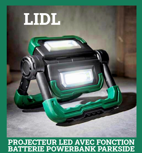 Projecteur LED avec fonction batterie powerbank Lidl Parkside