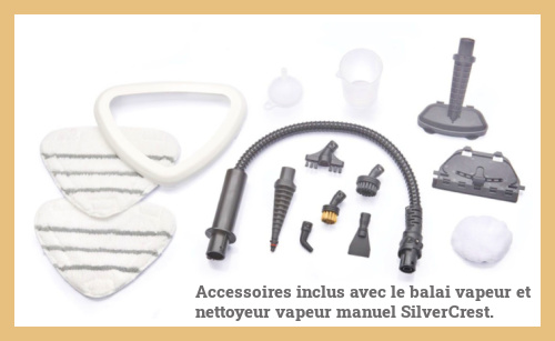 Accessoires fournis avec le balai vapeur Lidl 