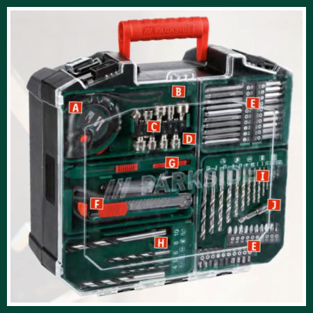 Coffret accessoires de la perceuse-visseuse sans fil Lidl Parkside