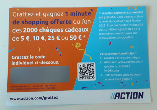 Carte  gratter Action avec Code