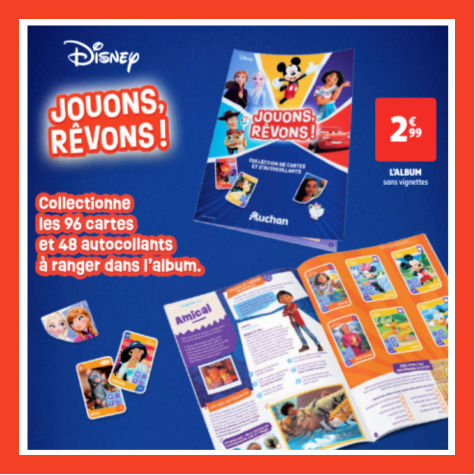 Auchan album cartes autocollants Disney Pixar Jouons Rêvons