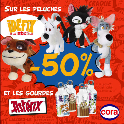 Offre vignette peluches et gourdes Astrix Cora