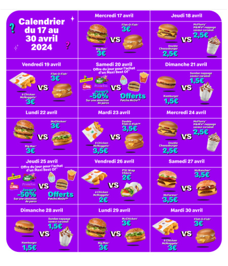 Planning des offres Bien VS Bien MCdo avril 2024