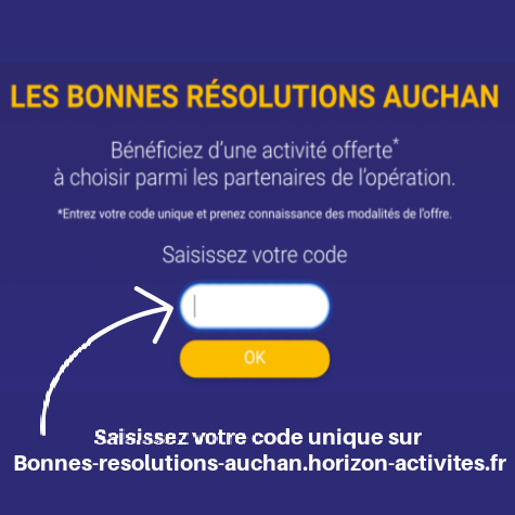 Saisie du code sur Bonnes-resolutions-auchan.horizon-activites.fr