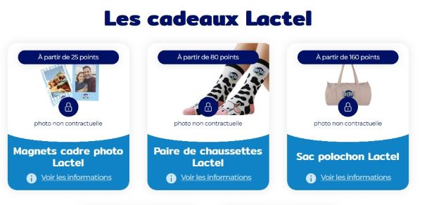Cadeaux � gagner au club Lactel