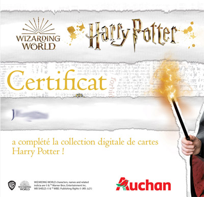 Certificat Collection Digitale Harry Potter Auchan terminée