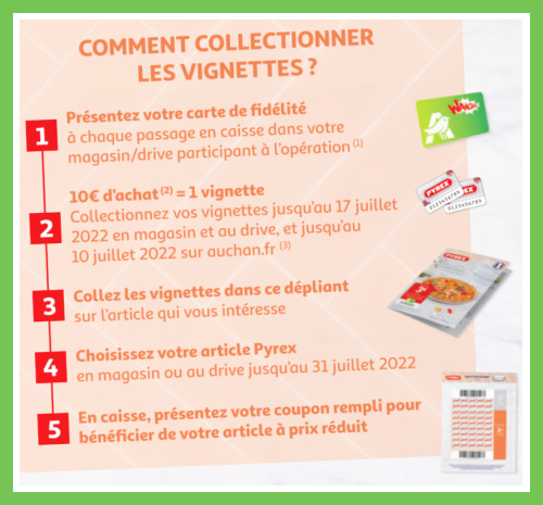 Vignettes Pyrex Auchan plats à 3€