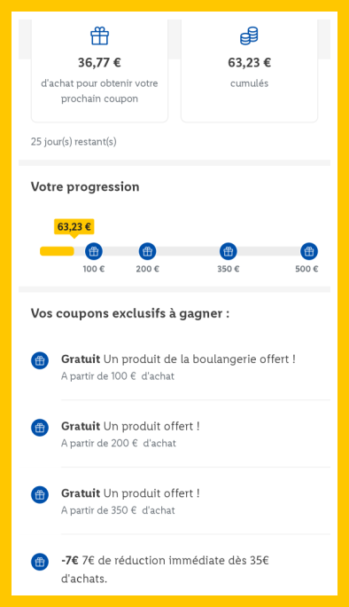 Diffrents palier Coup de Plus Lidl+