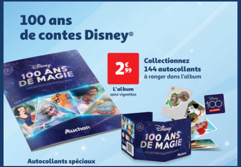 Album de collection autocollants 100 ans de contes Disney Auchan
