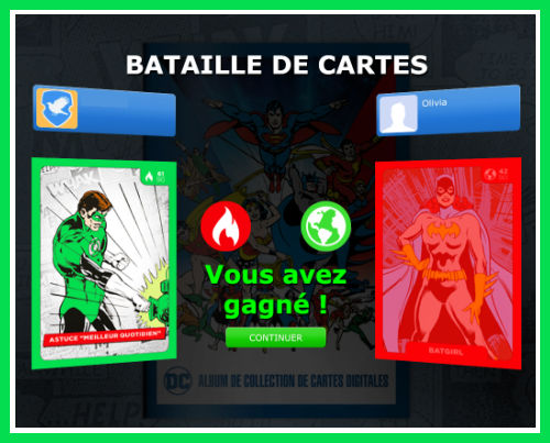 Jeu de duel en ligne cartes Auchan DC Comics