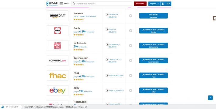 eBuyClub cashback en bon d'achat