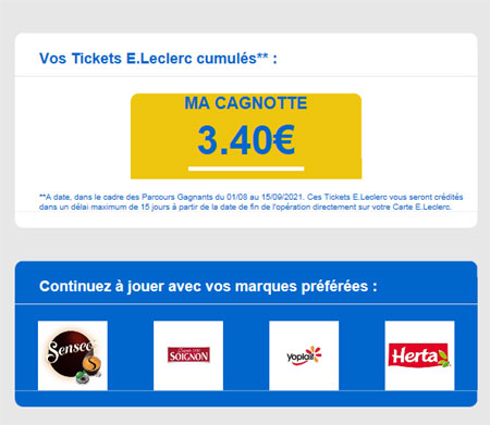 Euros cumulés durant les Parcours Gagnants Leclerc