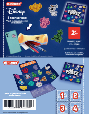 Pochette de Fixeez Disney Pixar à collectionner avec les vignettes Auchan