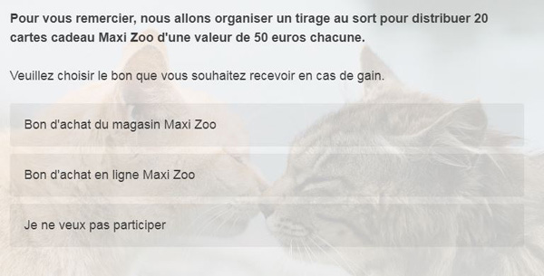 Choix du gain sur feedback.maxizoo.fr