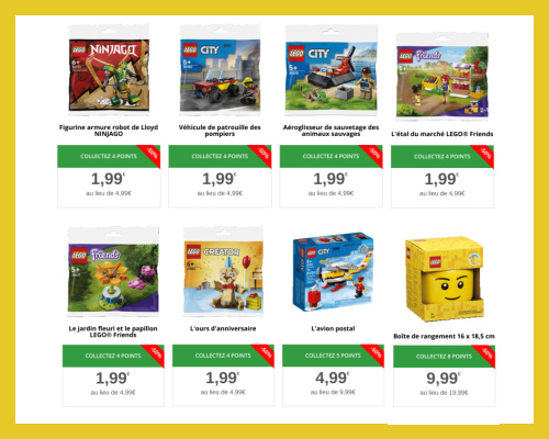 Liste des botes Lego  obtenir  prix rduit avec les vignettes Casino