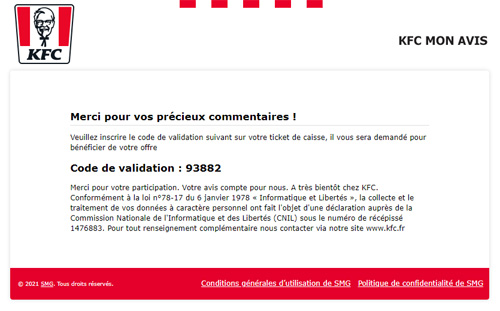 Code cadeau KFC Mon avis.fr
