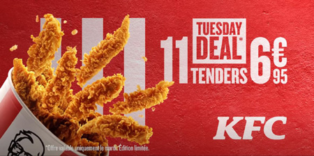 kfc offre du mardi bucket 11 tenders menu 6 95
