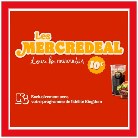 Mercredeal Famille Burger King&nbsp;: tous les mercredis Menu Adulte + King Junior � 10�
