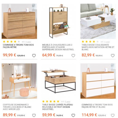 Exemples de meubles en promotion