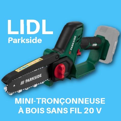 Mini trononneuse  bois sans fil 20 V Lidl Parkside 54,99