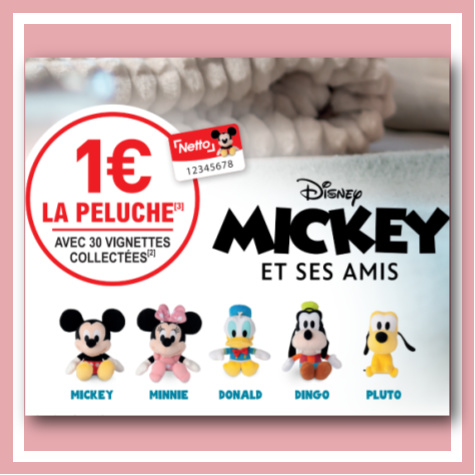 Netto collecteur vignettes Disney Mickey et ses amis peluche à 1€