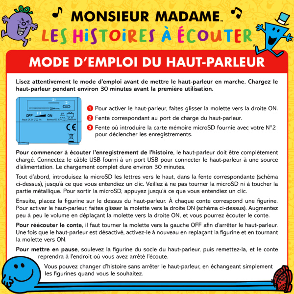 Notice d'utilisation du haut parleur Monsieur Madame Collection audio Hachette