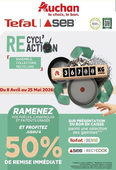Auchan reprise anciennes poeles casseroles promotion Tefal SEB 50% de remise