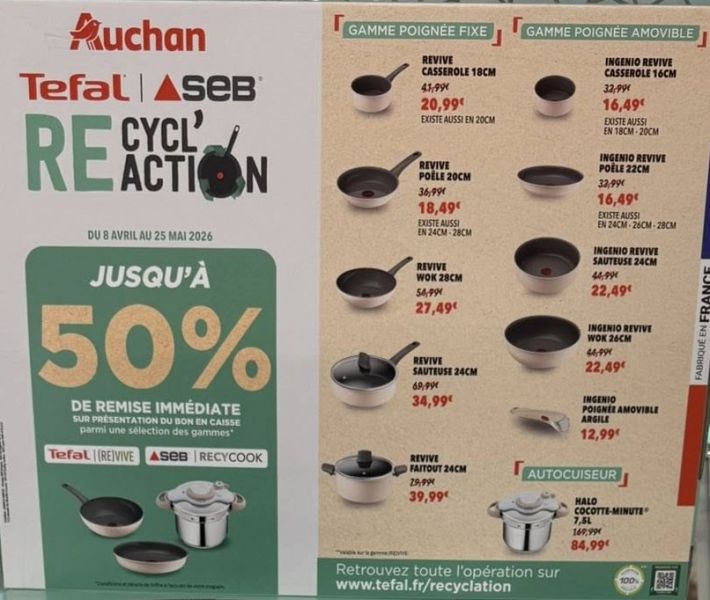 Produits de l'offre Auchan reprise po�les casseroles Tefal SEB 2026