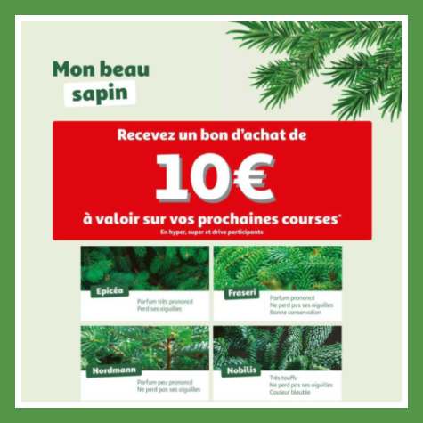 Sapin Nol Auchan bon achat offert - 10 euros 2022