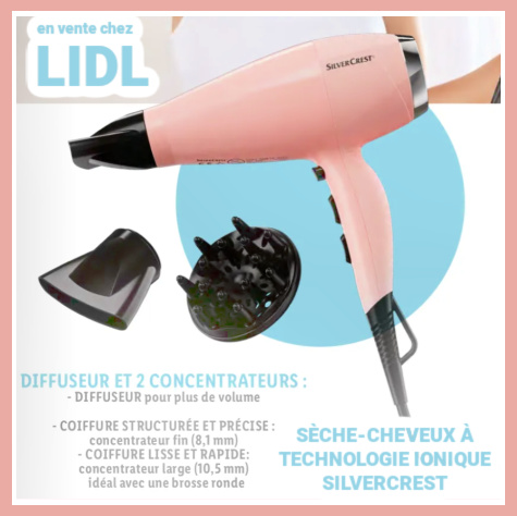 Sèche-cheveux à technologie ionique Lidl SilverCrest 19,99€