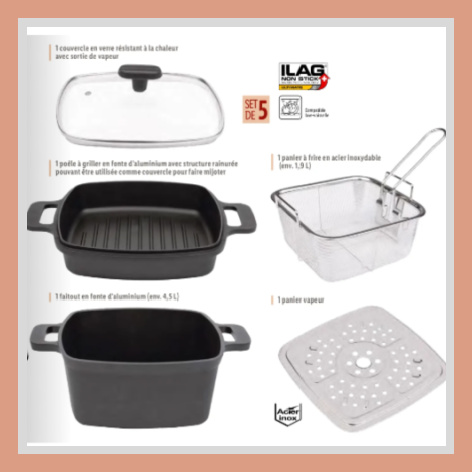 Les accessoires du Set multifonction en fonte d'aluminium Lidl Ernesto