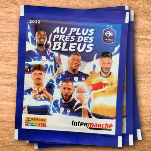 Visuel des pochettes de stickers Panini Au plus prs des Bleus Intermarch