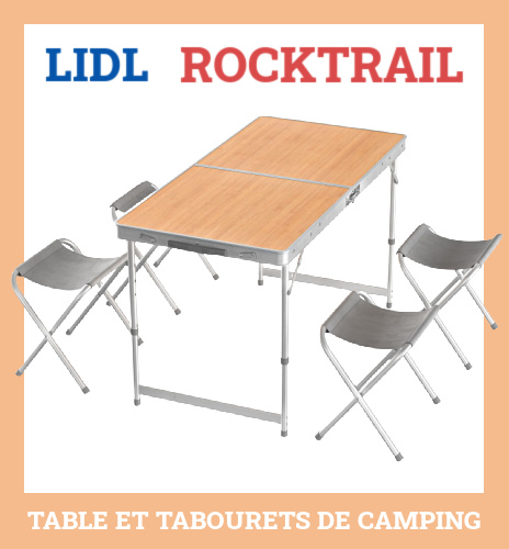 Table et tabourets de camping Lidl Rocktrail