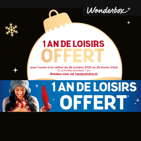 1andactivites.fr - Wonderbox 1 an de loisirs offert pour un coffret achet