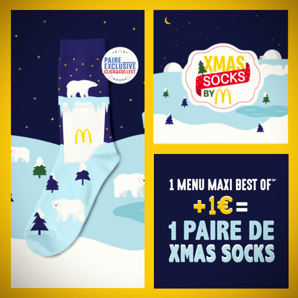 Détail xmas socks chaussettes de Noël McDo