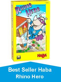 HABA 302203 - Rhino Hero, jeu d\'empilage en 3D pour 2 à 5 super-héros âgés de 5 ans et plus, avec des règles simples pour s\'amuser rapidement, jeu d\'action pour toute la famille