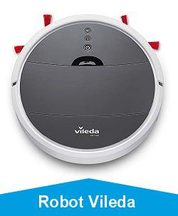 Vileda VR 102 Robot Aspirateur Haute Autonomie 1 Heure et 30 Minutes de Nettoyage continu, pour balayer et Aspirer Tous Types de sols durs et Tapis  Poils Courts, 3 Modes de Nettoyage, Noir et Blanc