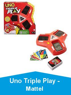 UNO Triple Play, jeu de société et de 112 cartes avec unité de jeu émettant des lumières et des sons, 2 à 6 joueurs, dès 7 ans, HCC21
